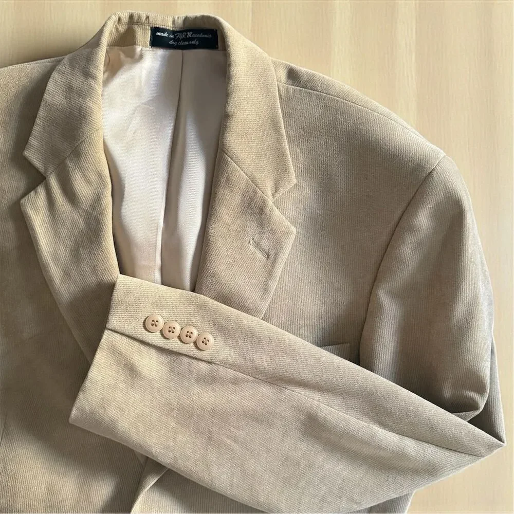Andrew Fezza Italian Inspired Men's Beige Soft Corduroy Blazer Vintage 90s